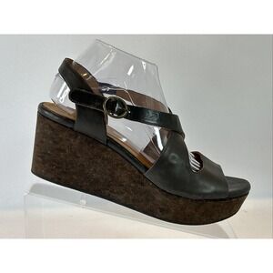 Coclico Melania Cork Wedge Sandals Women's Size 40EU 9.5US Brown Leather Strappy